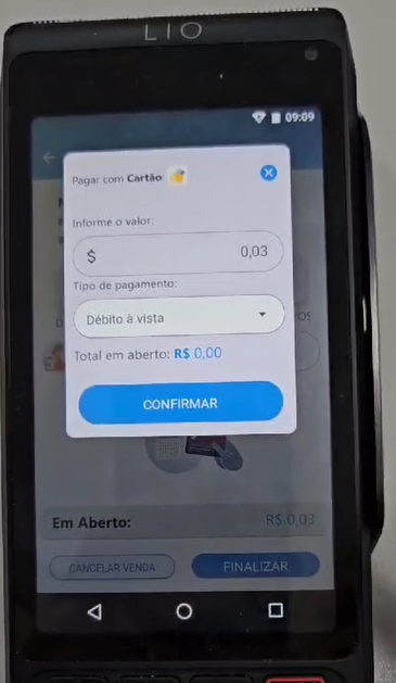 Confirmar para iniciar a transação do cartão