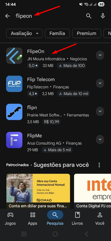 Buscar o app FlipeOn